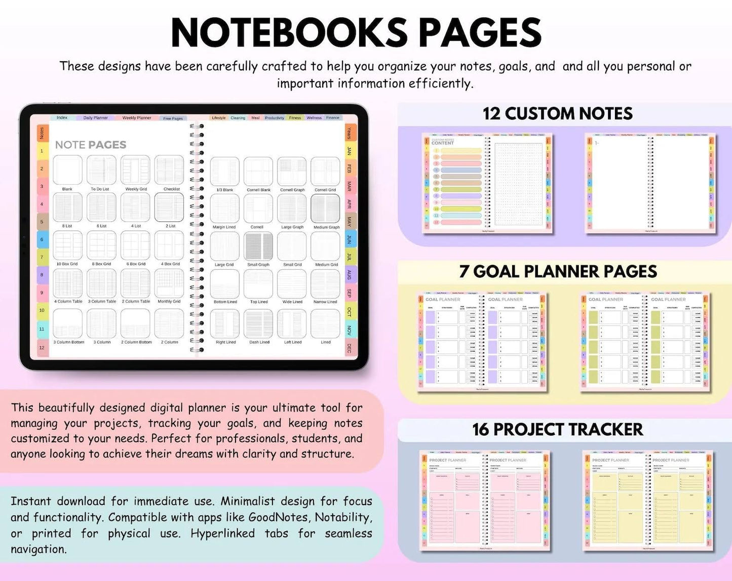 All-in-One Digital Planner 2025, 2026, 2027 – Goodnotes Planner, Apple Google Calendar + Bonus 50+ Templants planners