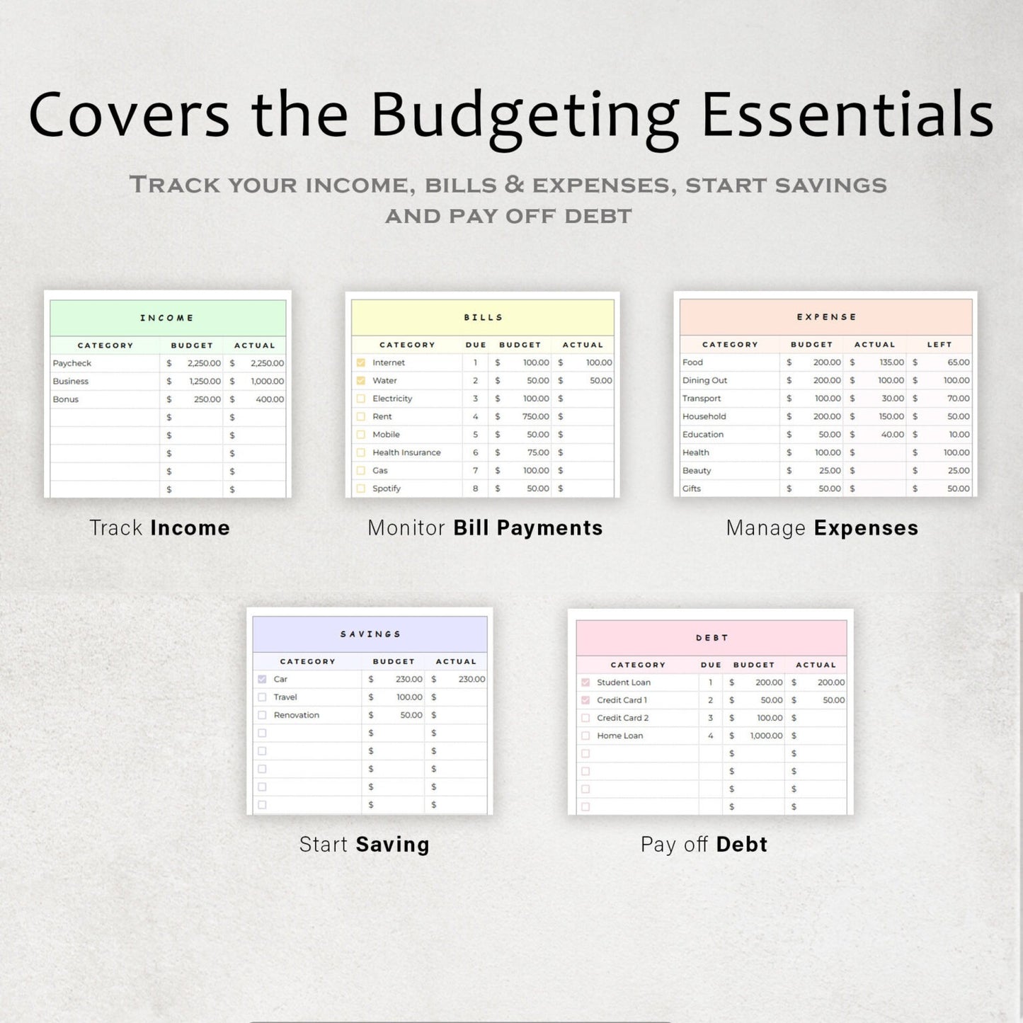 Budget Planner Spreadsheet Google Sheet & Excel Weekly, Biweekly, Monthly, Or Paycheck + BONUS