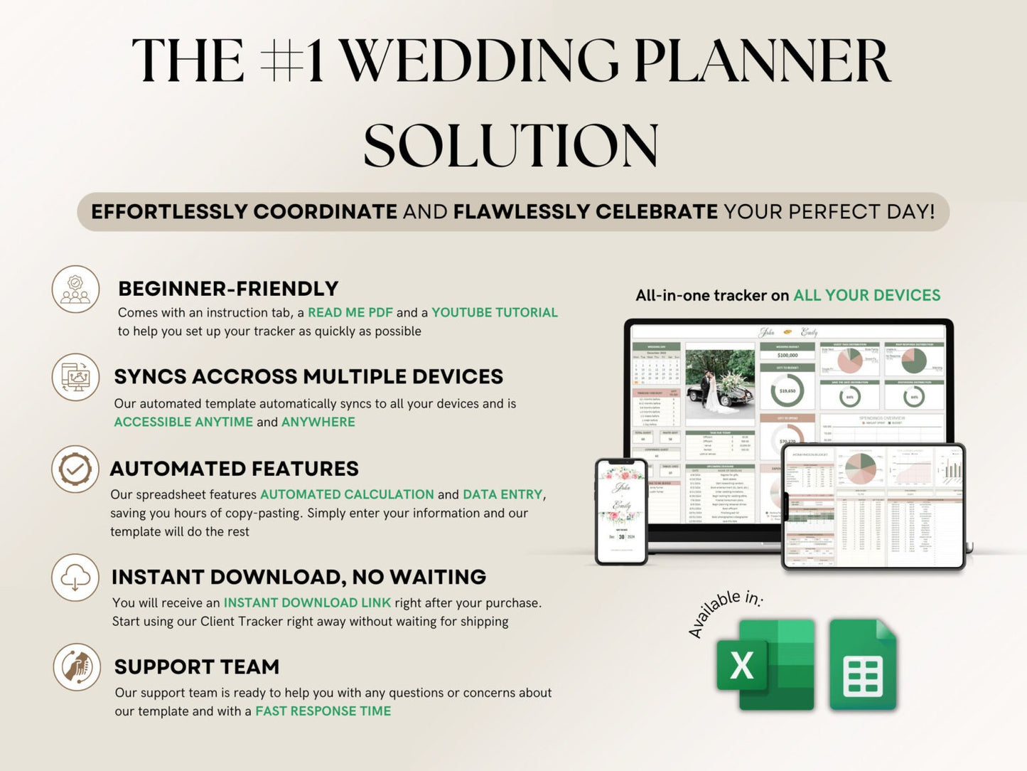 The Ultimate Wedding Planner Spreadsheet Google Sheets & Excel + BONUS