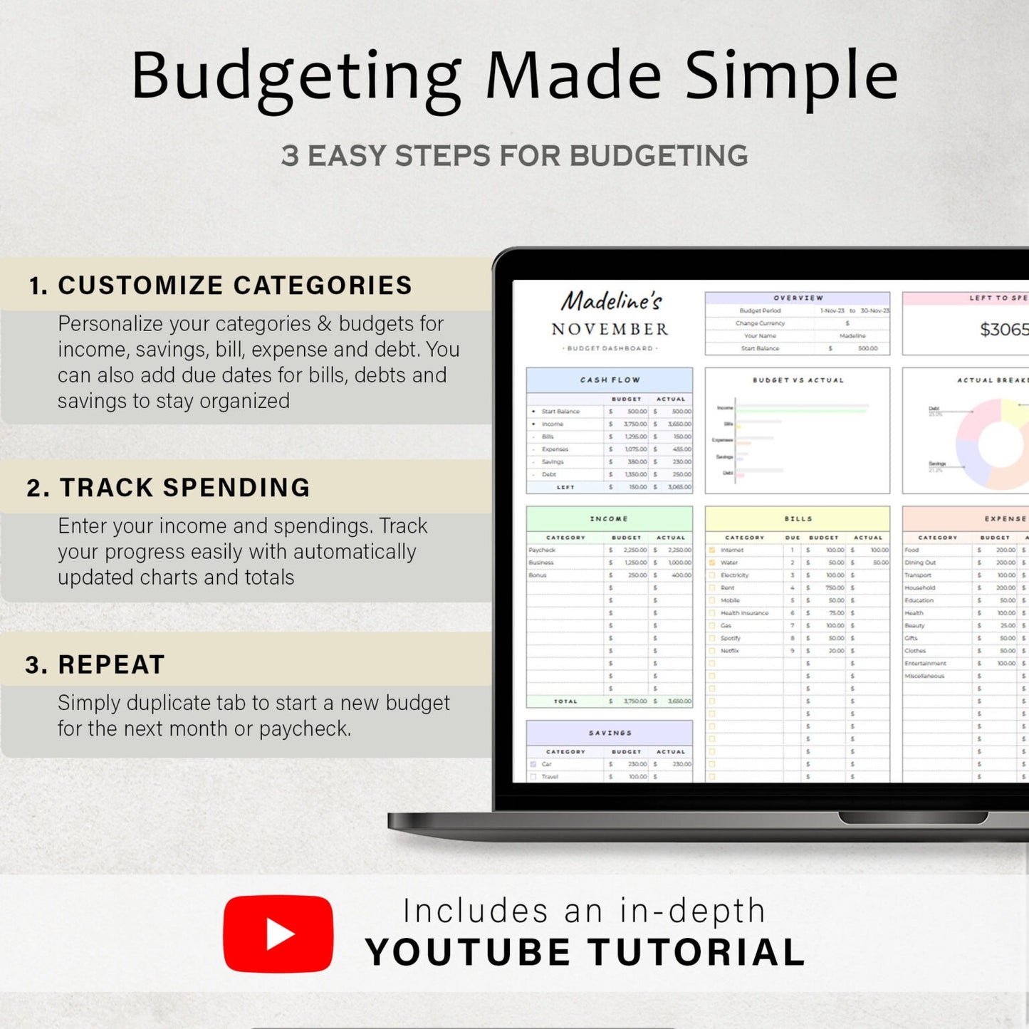 Budget Planner Spreadsheet Google Sheet & Excel Weekly, Biweekly, Monthly, Or Paycheck + BONUS