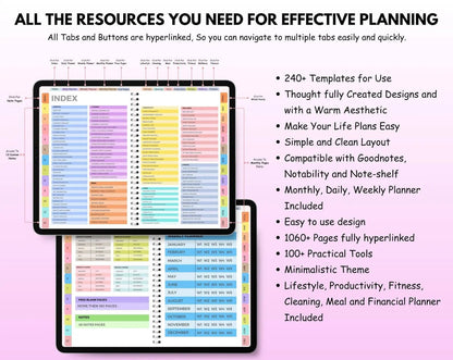 All-in-One Digital Planner 2025, 2026, 2027 – Goodnotes Planner, Apple Google Calendar + Bonus 50+ Templants planners